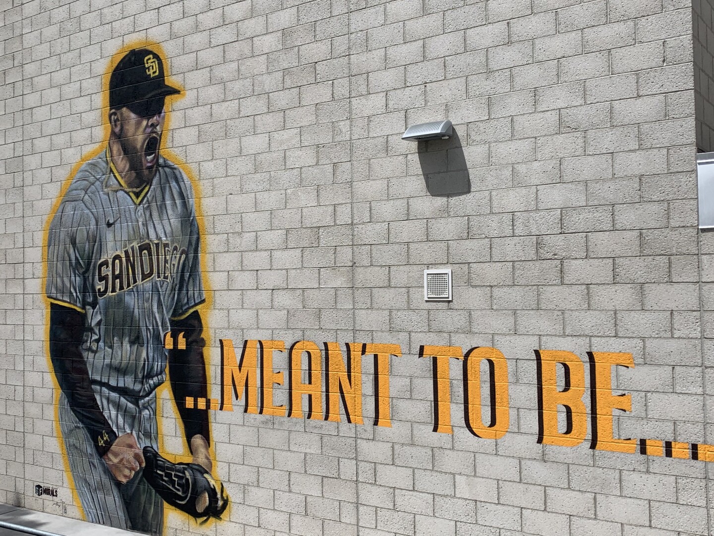 A mural of Joe Musgrove in San Diego Padres uniform is painted on the wall at Grossmont High School, April 14, 2021.