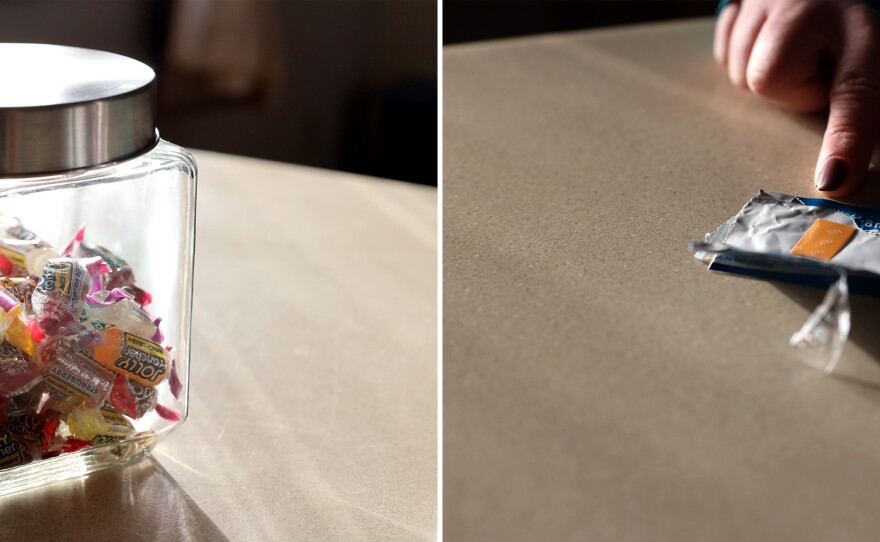 Stoflet now takes buprenorphine twice a day, sublingually, while simultaneously sucking on a Jolly Rancher candy to mask the taste. She says the taste "is horrendous" and "reminds me of gasoline. But it's worth it."