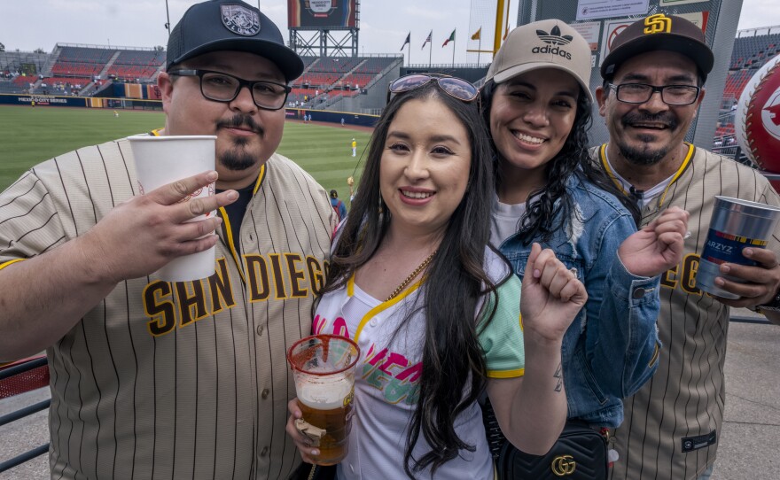Juan Rodriguez (far right) enjoys the game time atmosphere in Mexico City with his family and friends, April 29, 2023.