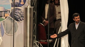 Iranian President Mahmoud Ahmadinejad unveils a sample of the third generation centrifuge for uranium enrichment during a ceremony in Tehran on April 9, 2010. Iran says its nuclear ambitions are peaceful.