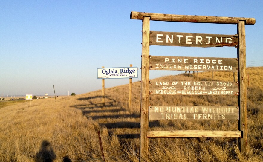 The entrance to the Pine Ridge Indian Reservation in South Dakota, home to the Oglala Sioux tribe.