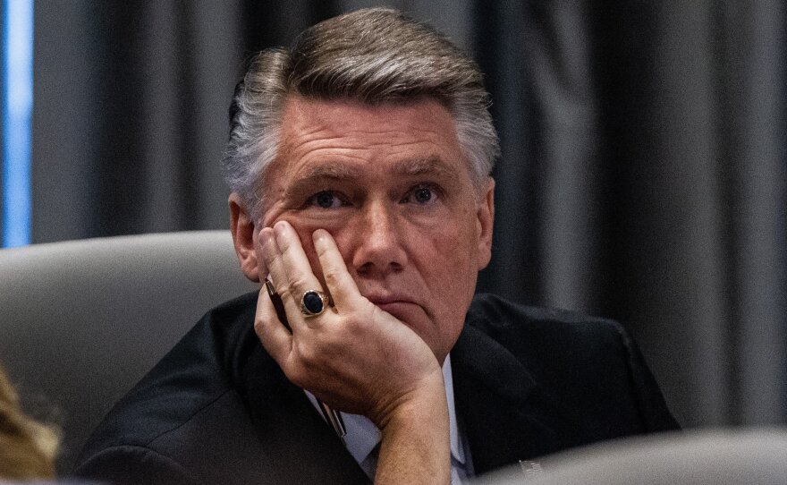 Mark Harris, the Republican candidate in North Carolina's 9th Congressional race, listens to testimony during a State Board of Elections hearing on Tuesday.