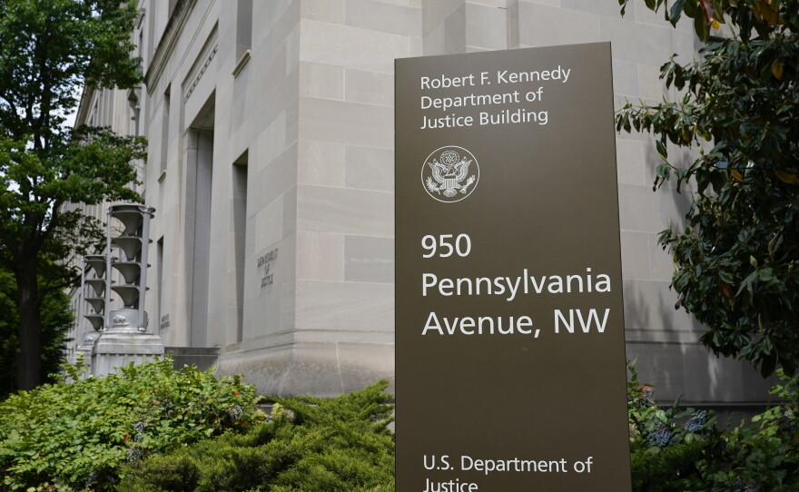 The exterior of the Robert F. Kennedy Department of Justice building is pictured on May 4, 2021, in Washington, D.C.