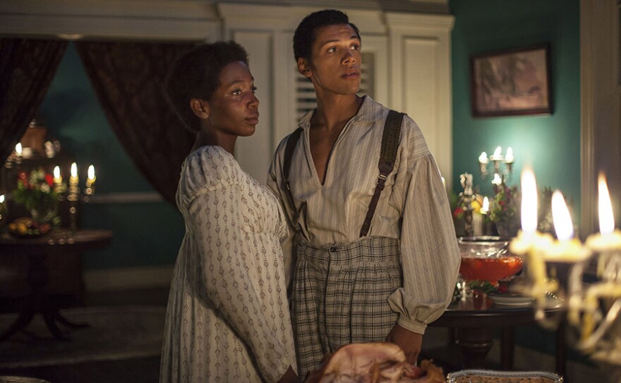 July (TAMARA LAWRANCE) and Nimrod (JORDAN BOLGER)