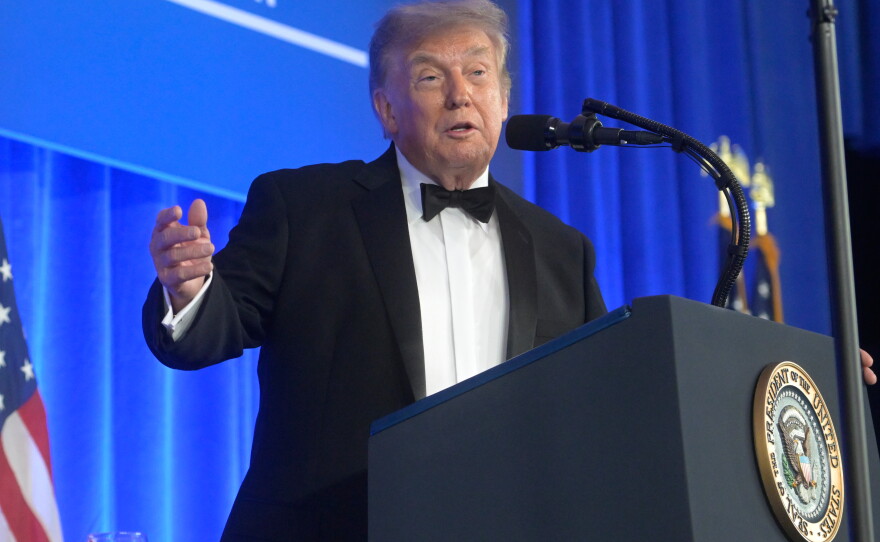 President Donald Trump speaks at the White House Correspondents' Association dinner at the Waldorf Astoria Washington DC, Friday, July 24, 2026, in Washington.