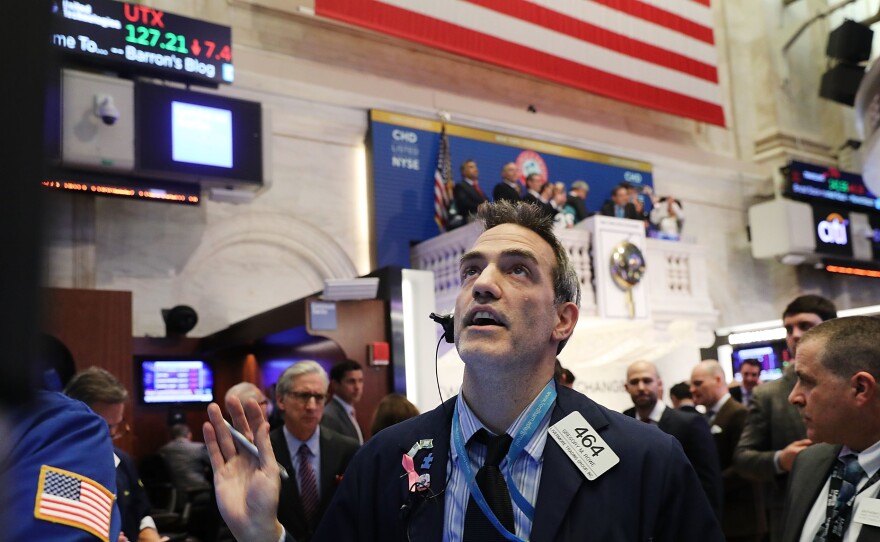 The Dow Jones industrial average's record 1,175-point single-day plunge Monday made for a volatile day of trading on the New York Stock Exchange.