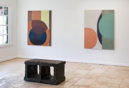 Katy Crowe (b. 1952) Mneme and Tethys. 2024-25 Oil on linen 52 x 40 in. Bench courtesy of Josh Callaghan Monument to Social Block, 2023 Bronze 18 x 35 x 17 in