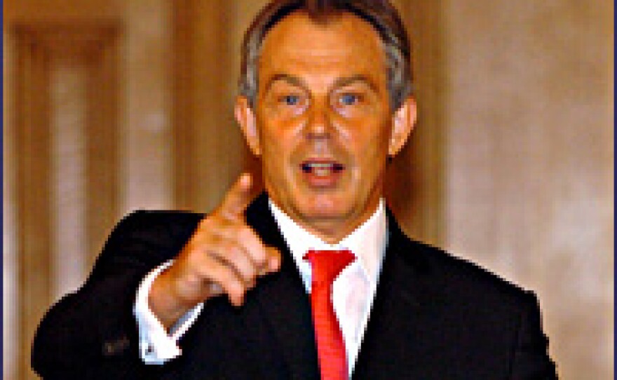 Britain's Prime Minister Tony Blair addresses a news conference at 10 Downing Street in London August 5, 2005.