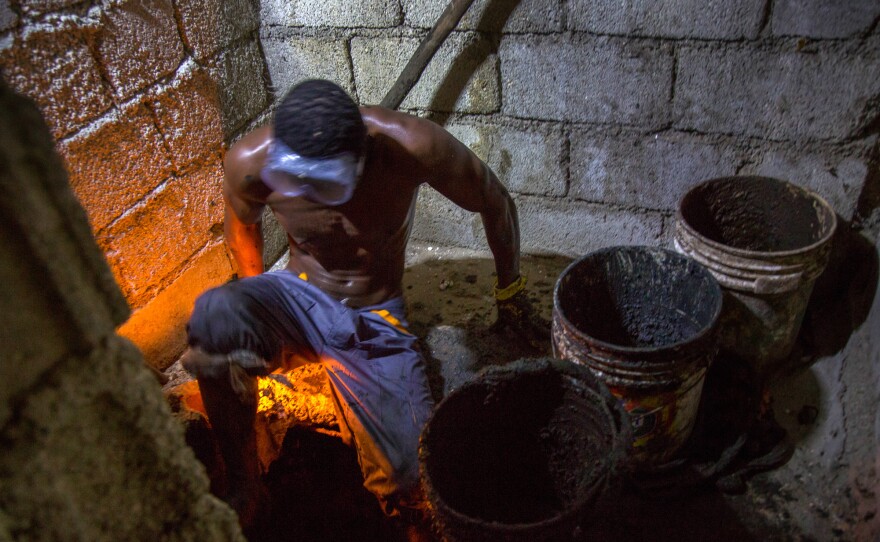 Gabriel Toto, 35, has been working as a <em>bayakou</em>, or latrine cleaner, for a decade. On nights without a journalist watching, he generally works naked.