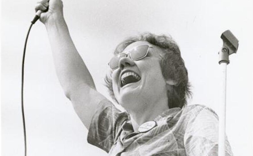 Declaring "Gay is good! Gay is proud! Gay is healthy!," activist Barbara Gittings addressed a crowd of thousands at the 1973 Christopher Street Liberation Day rally in New York City.
