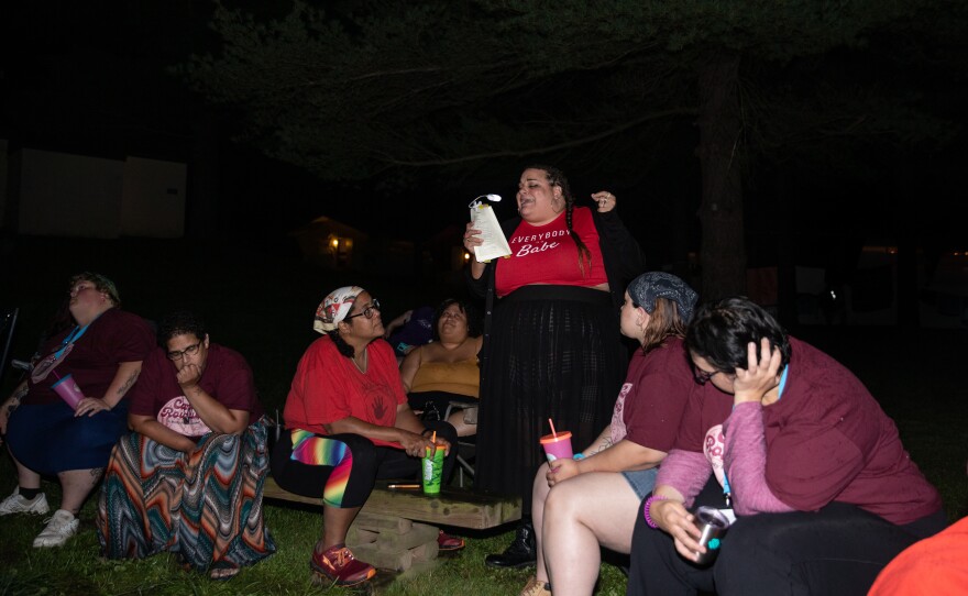 Poet Rachel Wiley reads from her book at Camp Roundup.