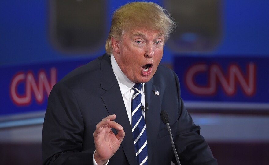 Republican presidential candidate Donald Trump speaks during the CNN Republican presidential debate at the Ronald Reagan Presidential Library and Museum on Wednesday.