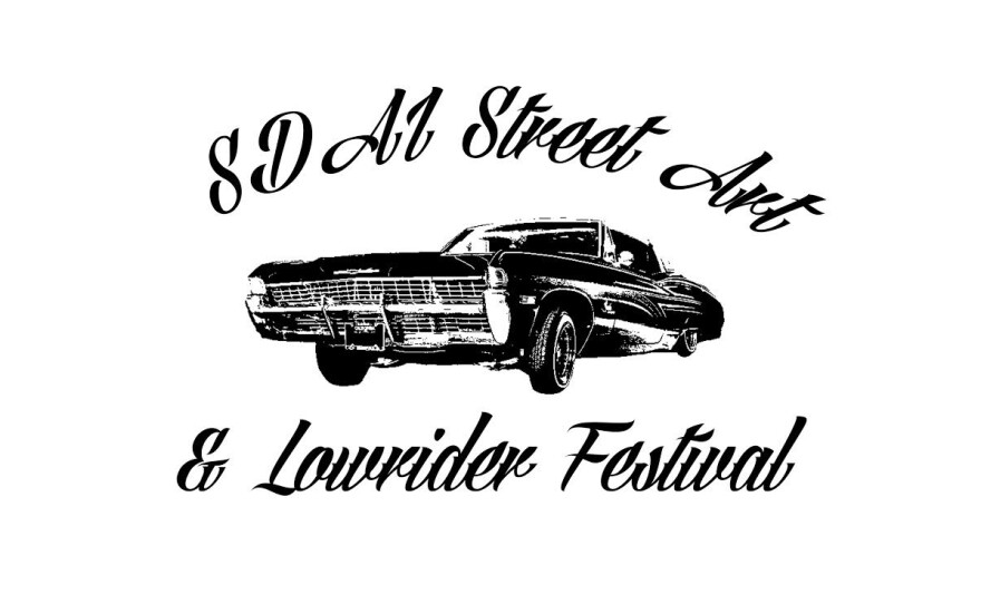 A graphic promoting San Diego Art Institute's Street Art & Lowrider Festival. 