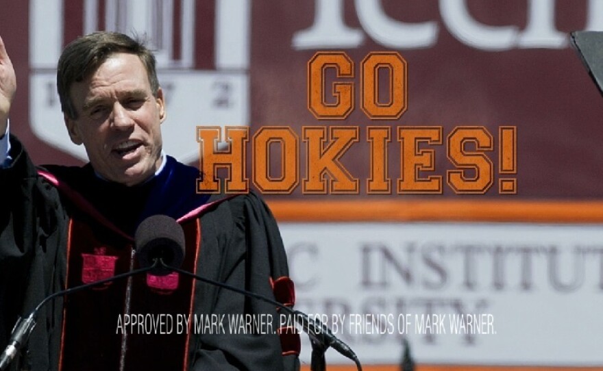Democratic Sen. Mark Warner is running an ad during Virginia Tech's football games.