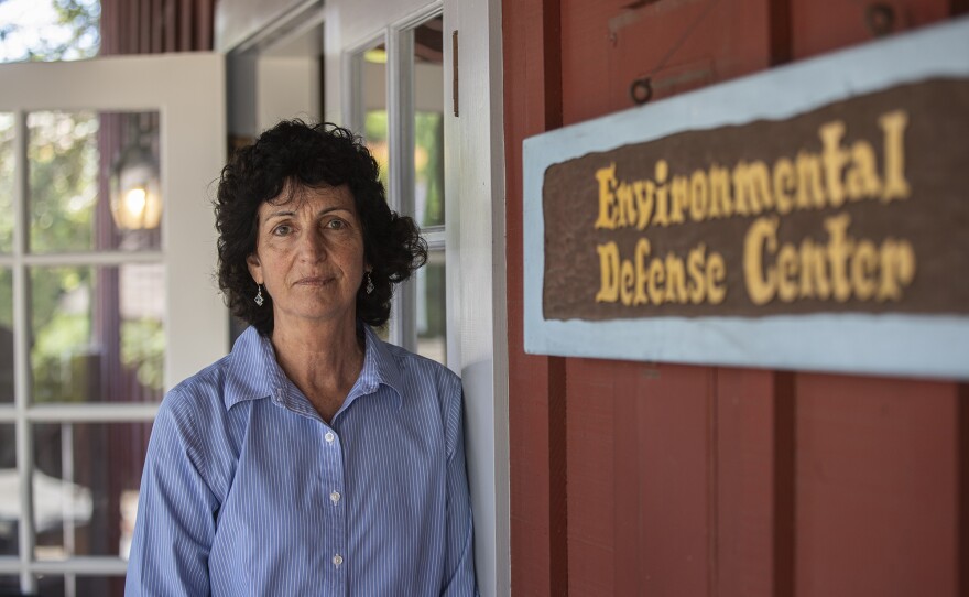 Linda Krop, chief counsel of the Environmental Defense Center, stands in her office’s courtyard on July 19, 2023. The Environment Defnes Center are in opposition to the state project.  