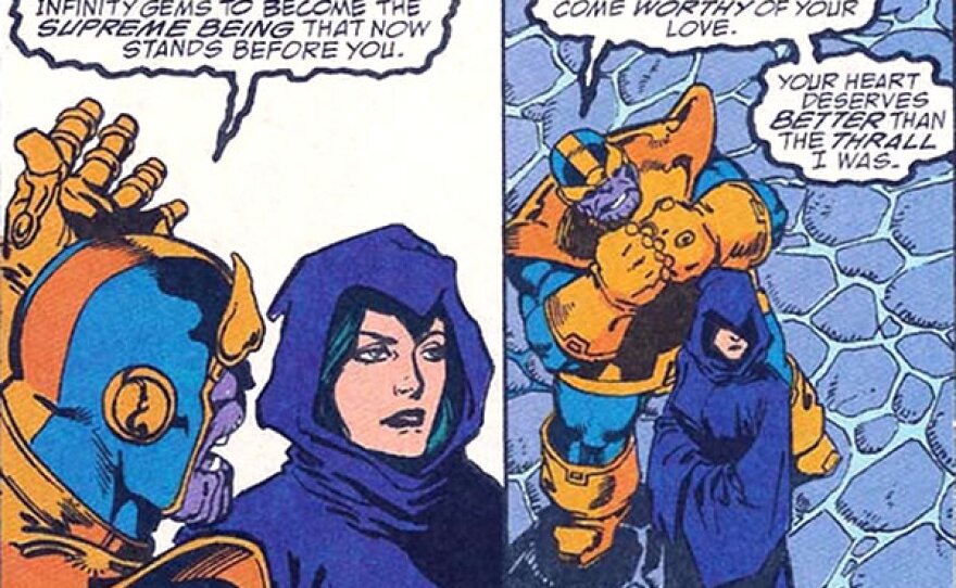 Thanos and Lady Death in the Marvel Comic "Infinity Gauntlet."