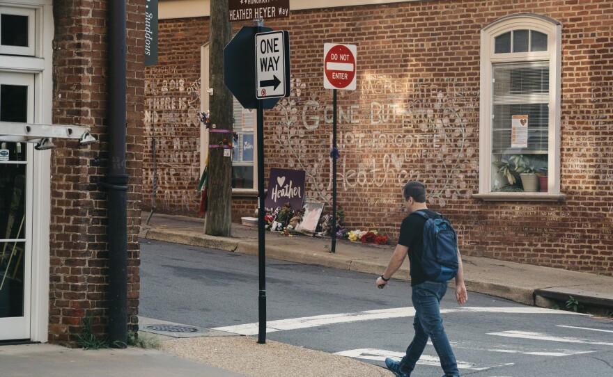 A memorial for Heather Heyer at the downtown mall in Charlottesville, Va. Heyer was killed in 2017 during a white nationalist protest.