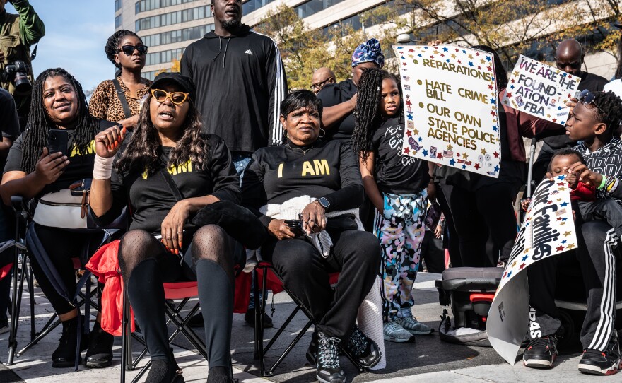 (Left to right) I am T Shirts Brandi Wilcox, Elizabeth Gainous and Marva Dix traveled from Ohio to attend the Rally 4 Reparations.