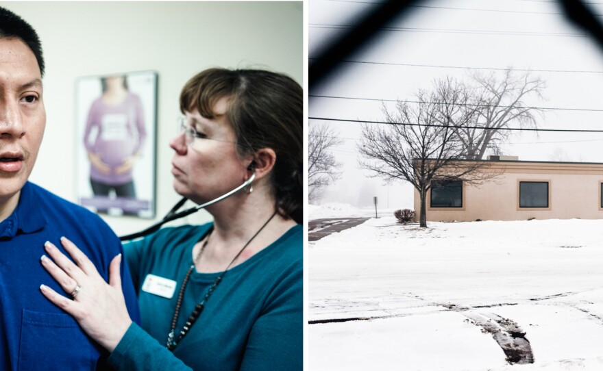 Living in Sioux Falls means that Marrowbone can get checkups and other health care at the Urban Indian Health clinic (right).