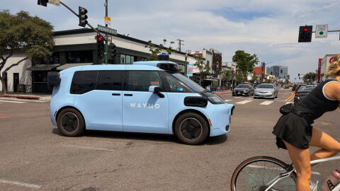 A Waymo driverless car crosses the intersection of 30th and University Avenues in North Park on Aug. 20, 2026.