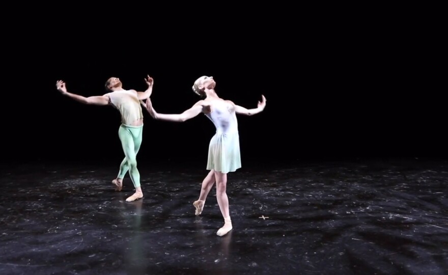 In a still from the 2021 City Ballet production of "Raymonda," dancers perform "Seasons," choreographed by Geoffrey Gonzalez and set to the music of Vivaldi.