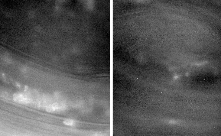 As Cassini began to cross between Saturn and its rings, the craft went over the planet's north pole.