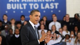 President Barack Obama speaks to students at Northern Virginia Community College in Annandale, Virginia, on February 13, 2012.