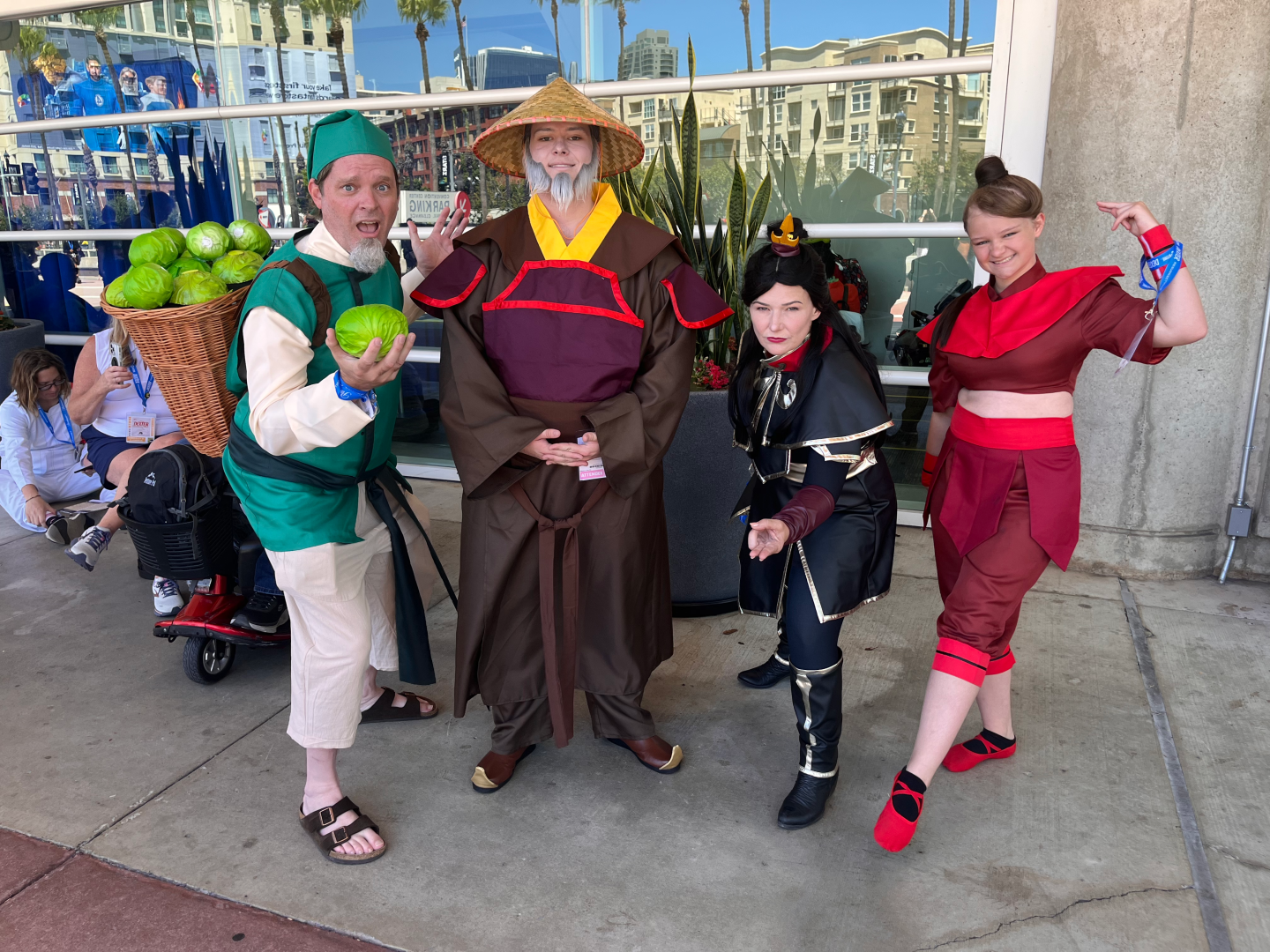 A family of "Avatar: The Last Airbender" fans cosplays as characters from the series at Comic-Con on Saturday, July 26, 2025. Even though they missed the 20th anniversary panel on Thursday, David, August, Heather and Audrey still celebrated their love for the show.