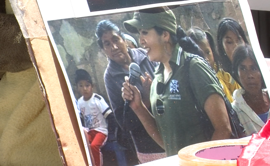 Imprisoned activist Nestora Salgado is pictured on a flyer at a San Diego hunger strike, June 1, 2015.