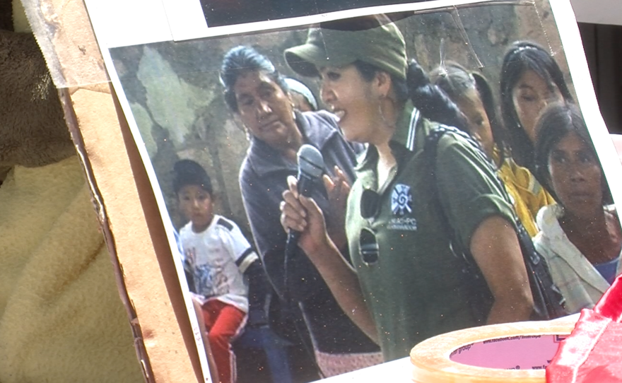 Imprisoned activist Nestora Salgado is pictured on a flyer at a San Diego hunger strike, June 1, 2015. 