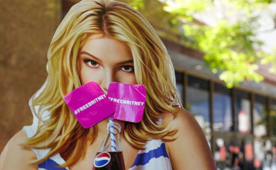 A cardboard cutout of pop icon Britney Spears at a #FreeBritney protest held outside her conservatorship hearing on June 23 in Los Angeles.