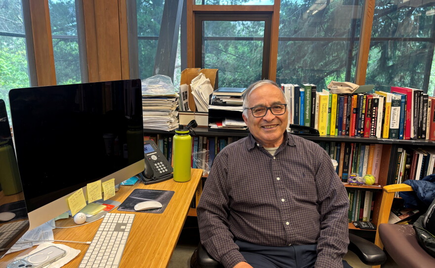 Fire ecologist Ernesto Alvarado in his Seattle office at the University of Washington, which is a top recipient of federal research grants. 