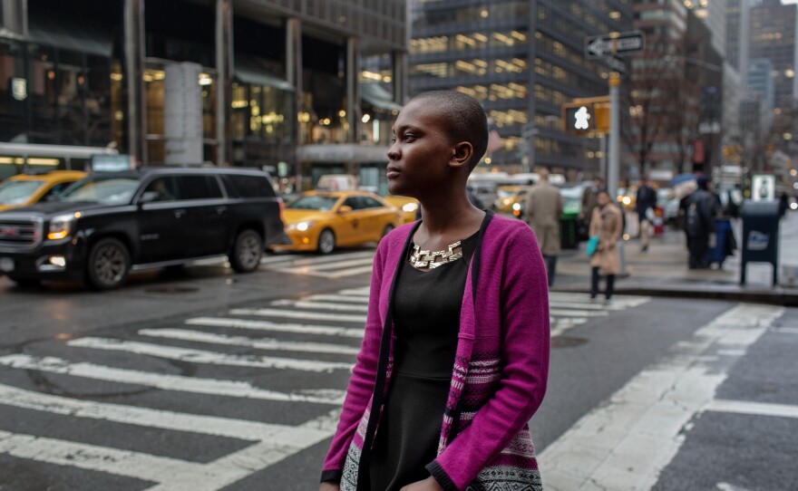 Miamah Grace Kannah, 18. from Monrovia, Liberia, poses for a portrait during her visit to New York City on March 14.