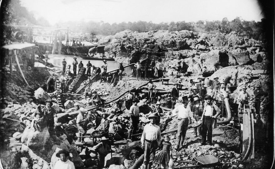 "Mining Scene on the American River, c. 1852" by George Johnson, one of the historic photos included in the exhibit "Gold Fever! Untold Stories of the California Gold Rush" at the Temecula Valley Museum.