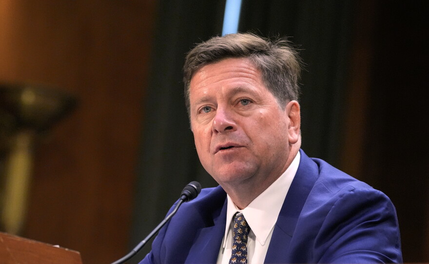 Jay Clayton testifies during a Senate Intelligence Committee confirmation hearing to be the next Director of National Intelligence on Capitol Hill, Wednesday, July 15, 2026, in Washington.
