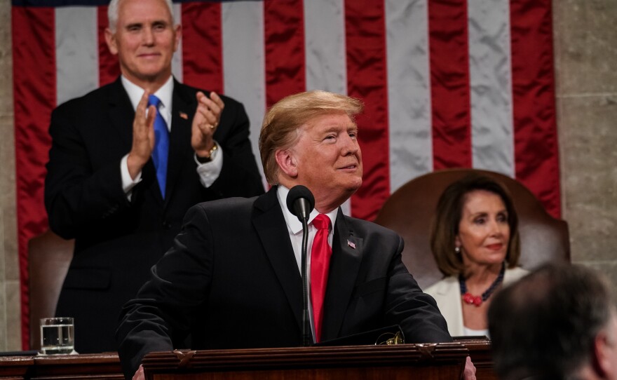 President Trump delivered his second State of the Union address Tuesday with House Speaker Nancy Pelosi, D-Calif., and Vice President Pence behind him.