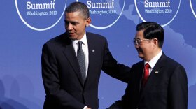 President Obama greets Chinese President Hu Jintao during the two-day Nuclear Security Summit in Washington, D.C.