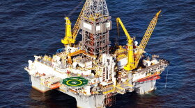 A drilling platform is seen near the site where the Deepwater Horizon oil platform in the Gulf of Mexico.