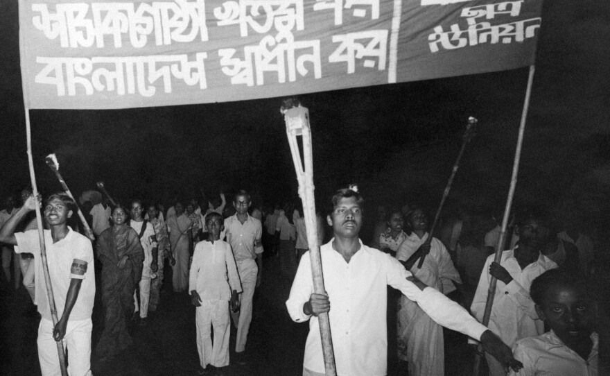 Bangladesh gained its independence from Pakistan in 1971. Here, Pakistani students rally in support of Sheikh Mujibur Rahman's Awami League's bid for greater autonomy for East Pakistan during a rally in Dhaka, Bangladesh, in March 1971.