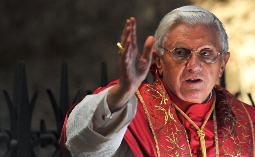 Pope Benedict XVI blesses the faithful at the Lourdes Grotto in the Vatican Gardens during the celebration of a Mass on May 31. A group of Italian women who have had relationships with priests wrote an open letter to the pope, criticizing clerical celibacy.