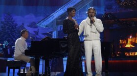 Everyone’s favorite “Hitman” David Foster (at piano) joins superstar tenor Andrea Bocelli (right) with guest Natalie Cole for a new Christmas concert of seasonal favorites.