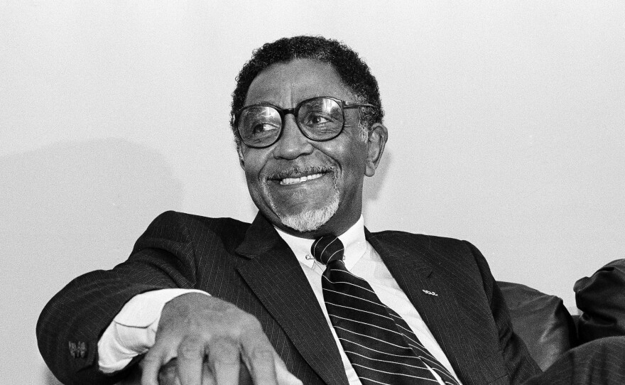 Southern Christian Leadership Conference President Joseph E. Lowery gestures during an interview in his Atlanta office, Friday, July 19, 1985.