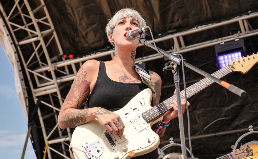 Luz Elena Mendoza fronts the band Y La Bamba during a performance at Los Dells Festival.