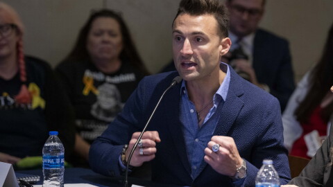 John Strand speaks during an event at the U.S. Capitol on June 13, 2023. A convicted and pardoned Jan. 6 rioter, Strand is now running for the Republican nomination in Florida's 19th Congressional District.