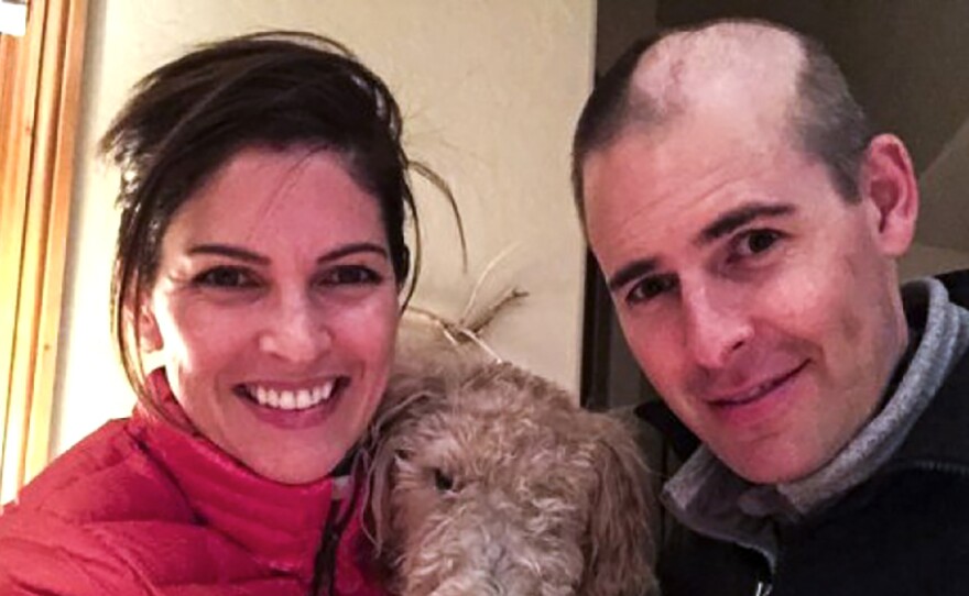 Matt Larson, shortly after his brain surgery, with his wife Kelly. Larson says he would like the option to end his life rather than face a painful death.
