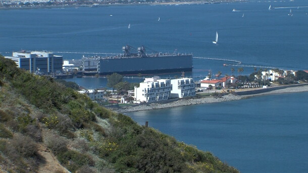 Buildings and piers of Naval Base Point Loma as seen from Cabrillo National Monument.