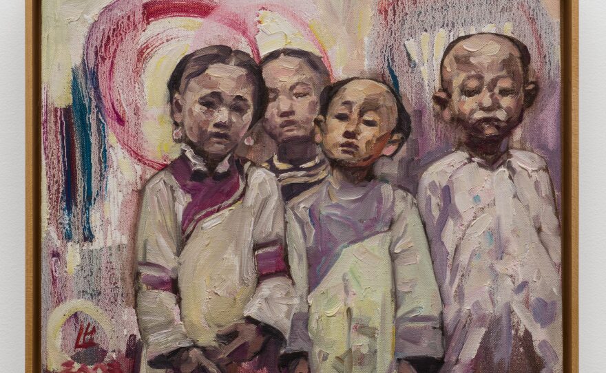 Hung Liu, <em>Mission Girls 20,</em> 2003. Oil on canvas. Castellano-Wood Family Collection.