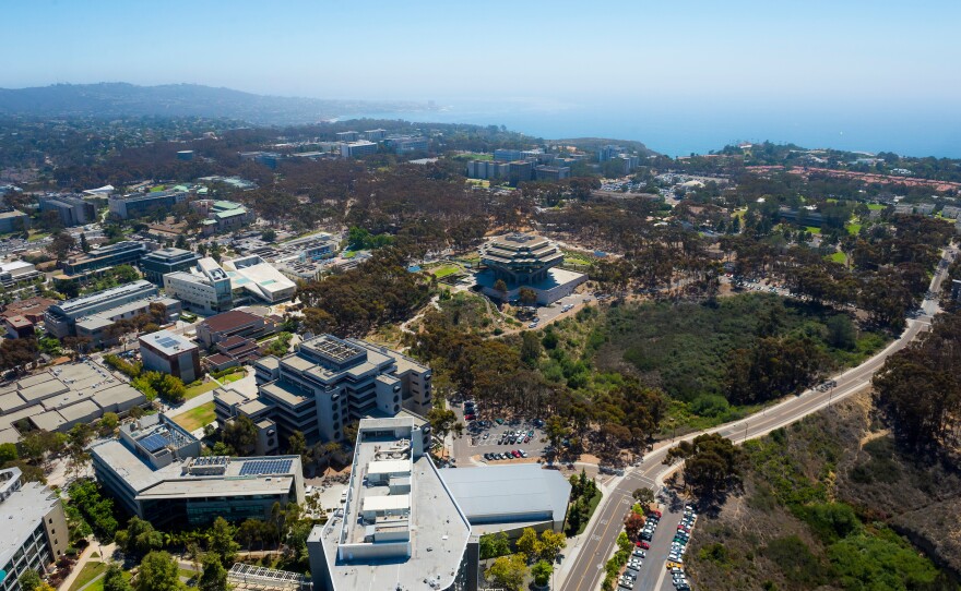 An aerial view of the UC San Diego campus is shown in this undated photograph.