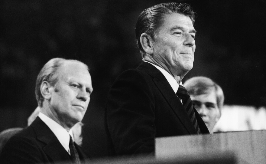 The 1976 nominating struggle between Ford and Reagan, seen here speaking at the Republican National Convention in Kansas City, showed the growing appeal of putting the nomination in the hands of "the people" – meaning the people who participate in primaries and caucuses.