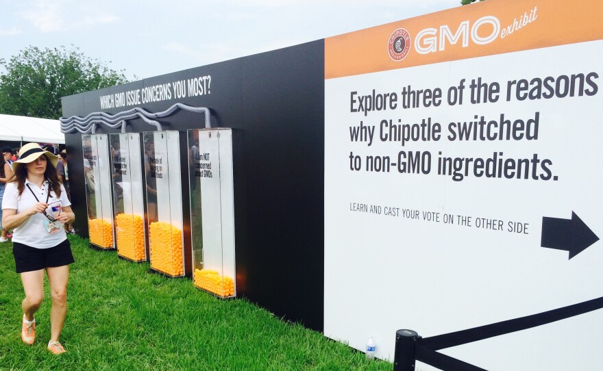 Attendees of the Chipotle Cultivate Festival in Kansas City, Mo., on July 18 could vote on their opinions about genetically modified organisms after going through an exhibit.